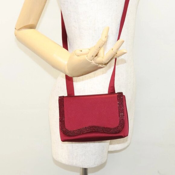 CHANEL Shoulder Bag Satin Red CC Auth - Picture 1 of 16